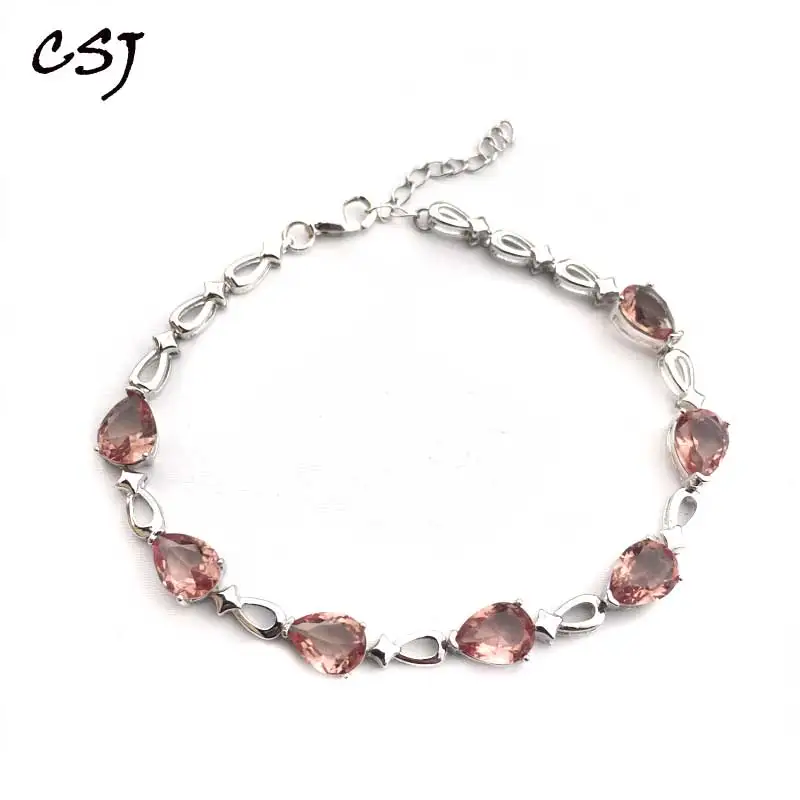 Náramok v tvare srdca CSJ Sterling 925 Strieborná hruška vytvorená zultanit 6*8 mm farebná šanca jemné šperky Ženy svadobné večere darček