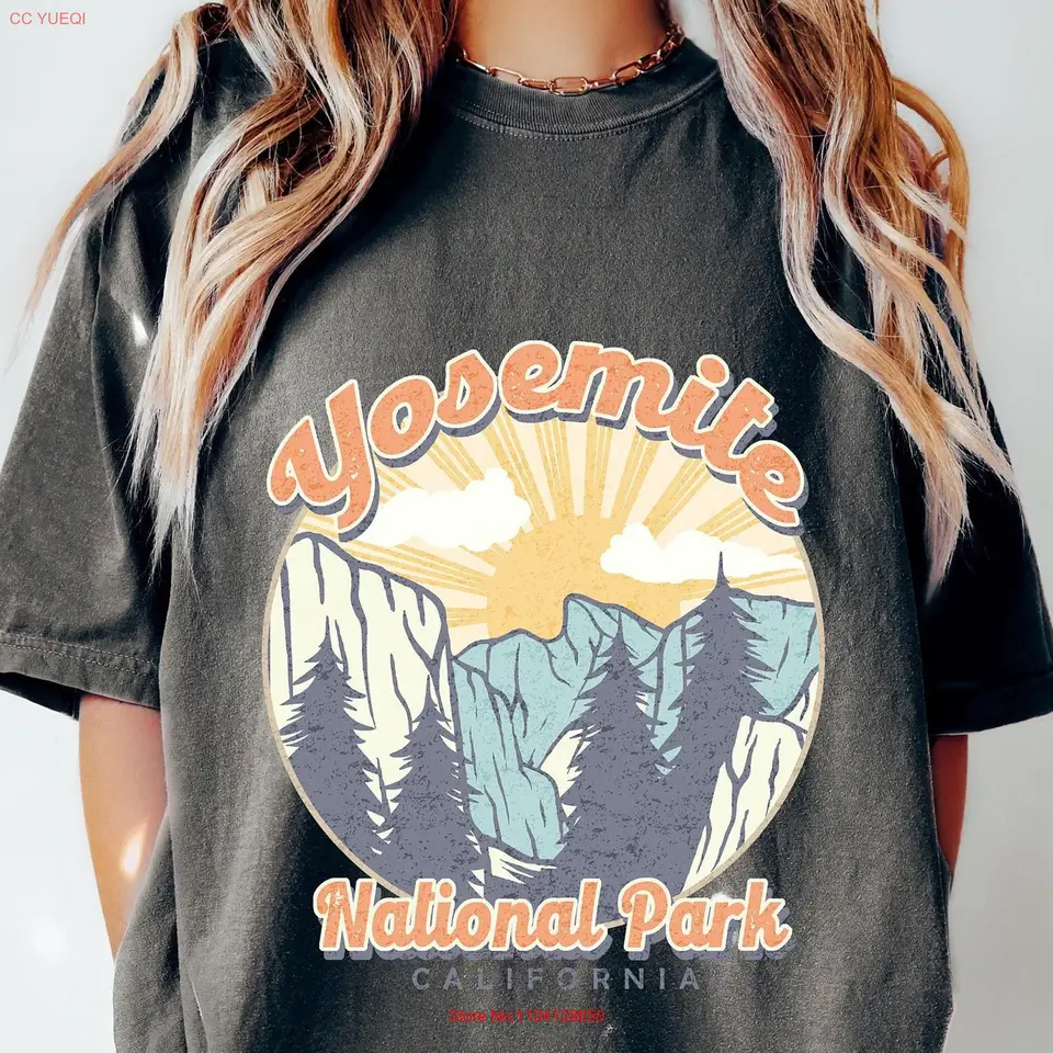 Národný park Yosemite Národný park nadmerne tričko Comfort Color for Women Boho Camping Nature Long alebo Krátke rukávy
