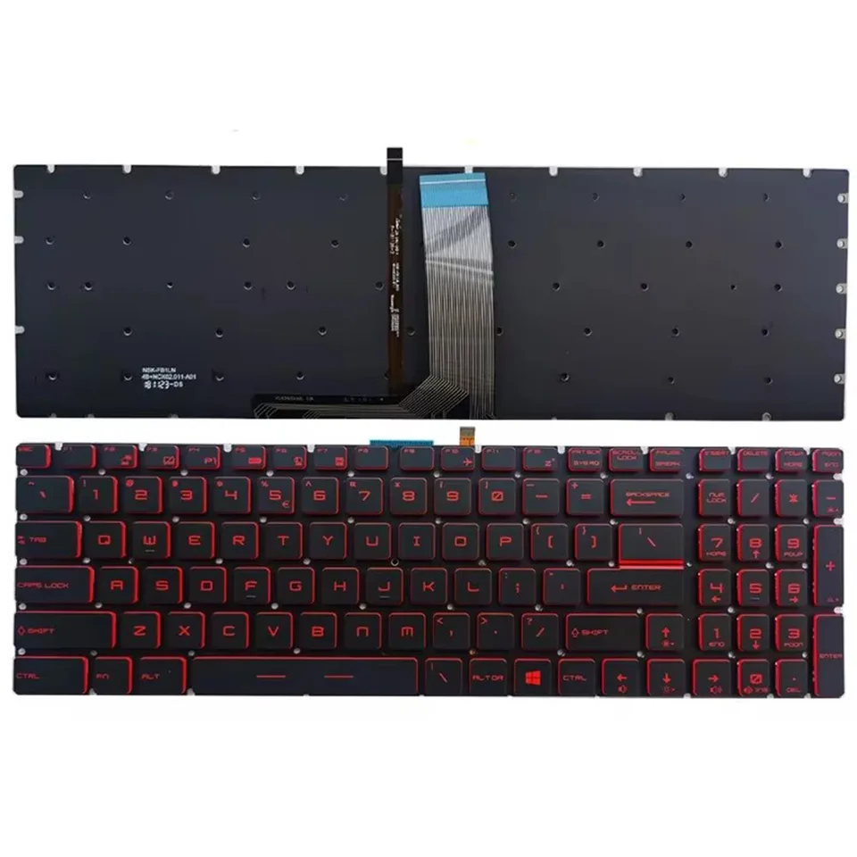 Nás s červeným podsadným klávesnicou prenosného počítača pre MSI GF75 Thin 10SXR.