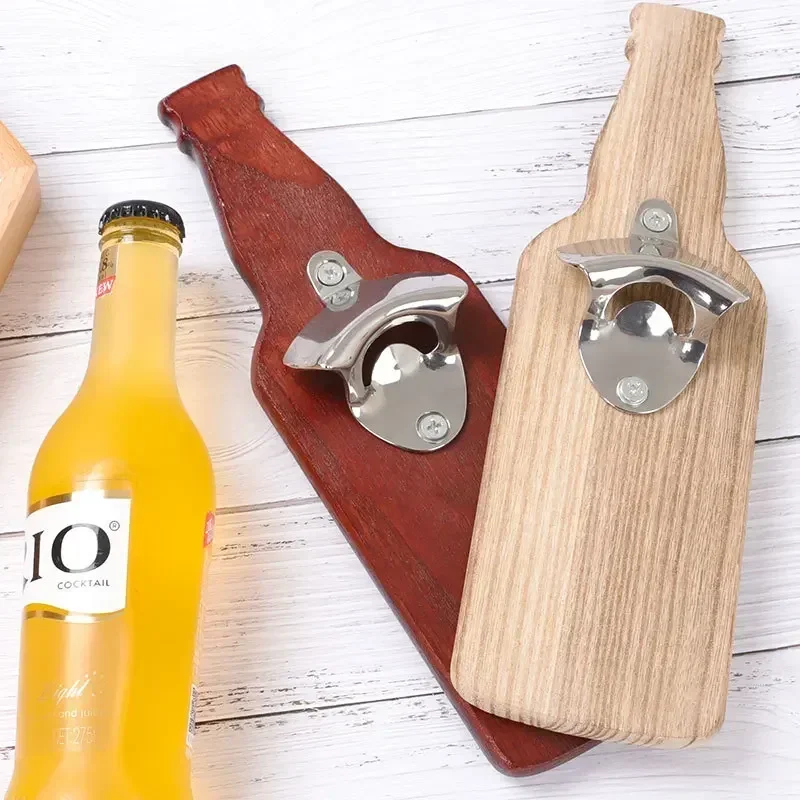 Nástenné pivo otvárač fľaše Magnetické vinobranie drevené pivo fľaša tvaru vintage vintage štýl stena prívesok