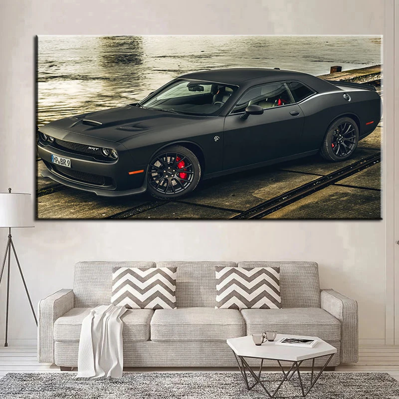 Nástenné umelecké plátno uhýbajú challenger Hellcat čierny automobil Picture Picture Tlač Supercar plagáty maľba obývacia izba domova dekorácie