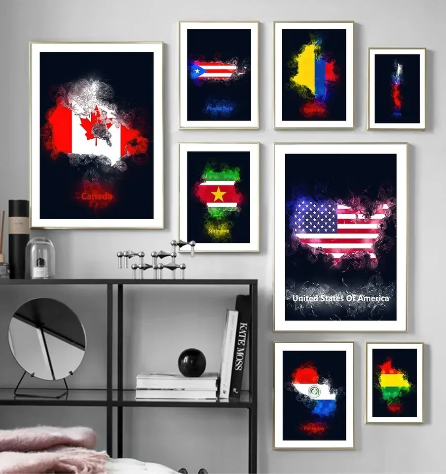 Nástenné umenia maľba USA Kanada Kolumbia Čile národná vlajka Nordic Plagáty a výtlačky Wall Fotografie pre dekoráciu obývacej izby
