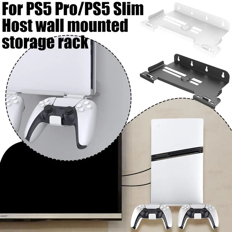 Nástenný držiak pre PS5 Pro Slim Držiteľ drží dve súpravy na upevnenie na stenu ovládača pre PlayStation 5 Pro Slim Disc a Digital VE Q6T1