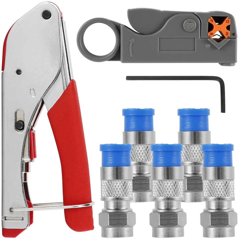 Nástroj na koaxiálny kábel Crimper RG6 DREBIL Stripper Crimper Tool s kompresnými konektormi typu 5 F pre RG59/RG59 QUAD/RG6/RG6 QUAD