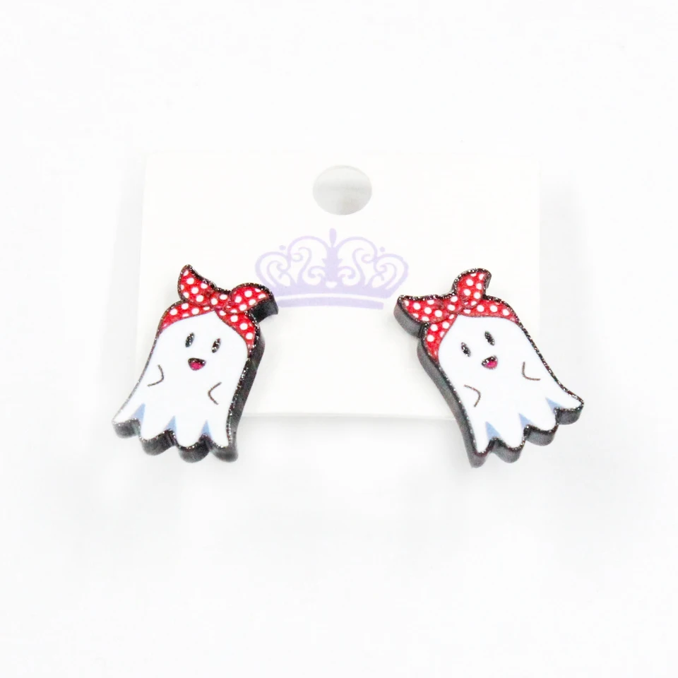 Náušnice Ghost Print Stud Fashion Black Glitter Roztomilé náušnice Akrylové náušnice