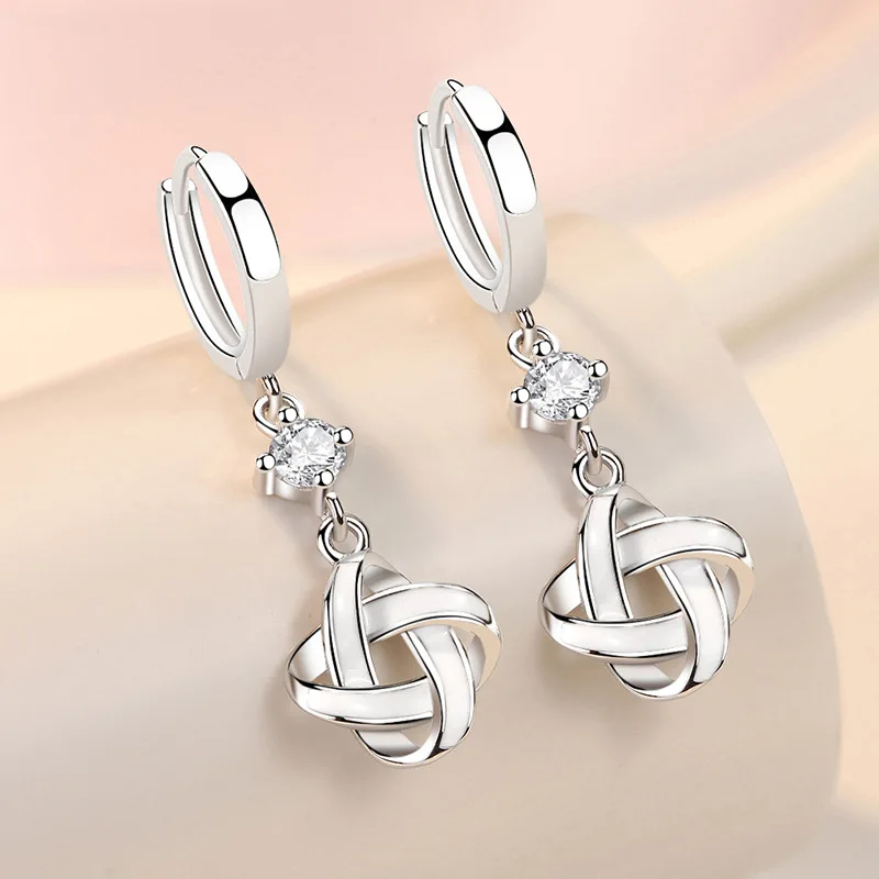 Náušnice kofsac módy Ins Pretkané vzory temperamenty biele náušnice 925 Sterling Silver Ear Buckle Lady Zirkón šperky