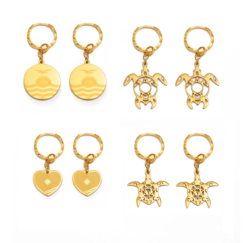 Náušnice z nehrdzavejúcej ocele Anniyo Dievčatá Dievčatá Gold Color Marshall Vlajka a vlajka Kiribati Hawaiian, Guam Jewelry #143521