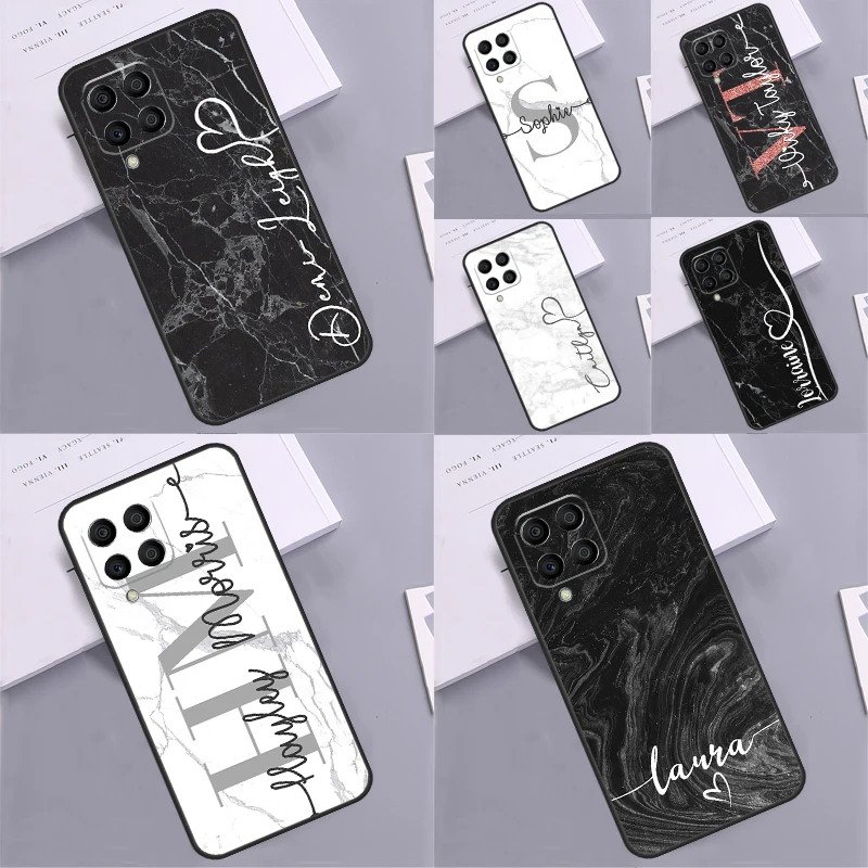 Názov mramorového srdca Custom Monogram Case pre Samsung Galaxy M23 M33 M53 M12 M32 M52 M13 M20 M21 M30S M31 M51 M14 M34 M54 Kryt