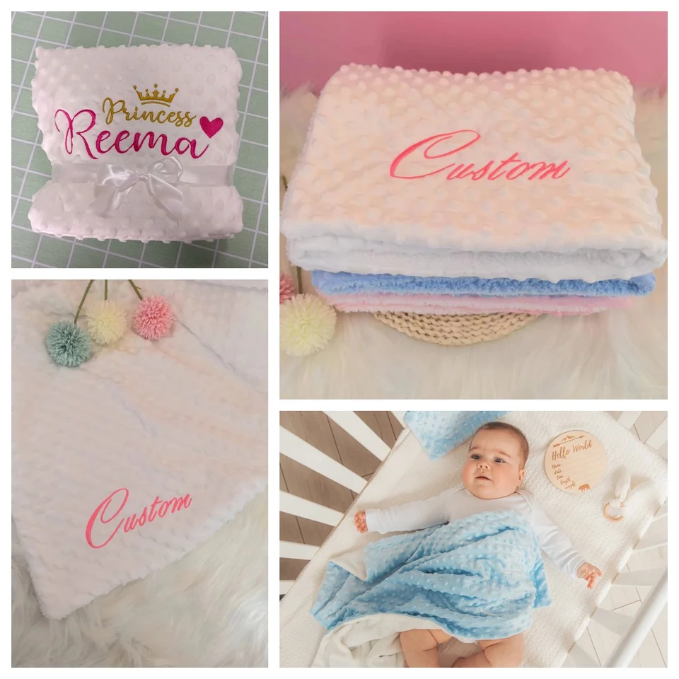 Názov personalizovaný Bubbbled Fleece Baby Delate DIY Vlastné batoľa postieľka postieľky kočíka Swaddle pre novonarodené narodeninové darček darček