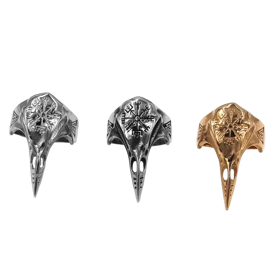 Nórska viking runa haven lebka prsteň z nehrdzavejúcej ocele Nordic Odin crow compass conser Men Ring Women Dám pár kúzla šperky darček