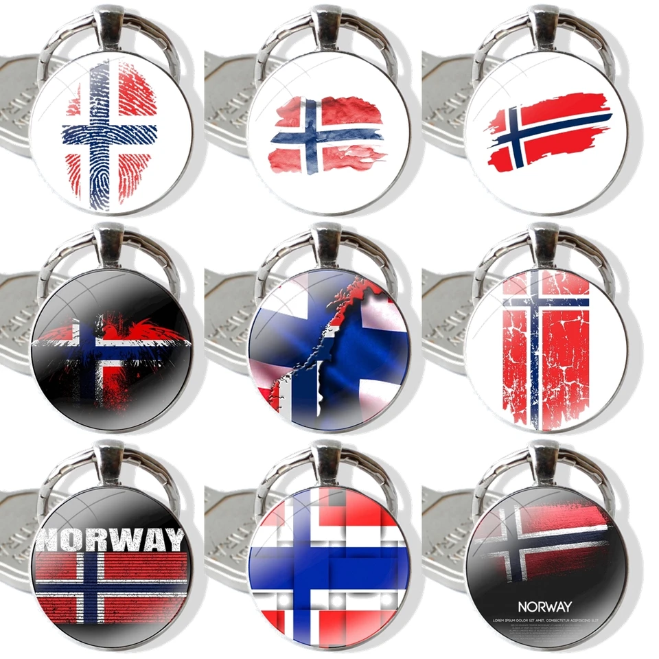 Nórska vlajka Banner Pattern Keychain ručne vyrábaná sklenená sklenená kabína držiak kľúča kľúča kľúče
