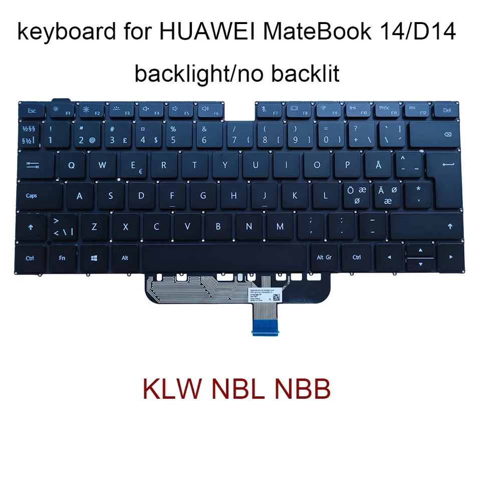 Nórsko Euro Klávesnica podsvietenia pre Huawei Matebook D 14 NBL-WAQ9RP WAQ9L WAQ9R NBB-WAH9 WAP9R KLW-W19 W29 WAPOP Klávesové klávesnice Light