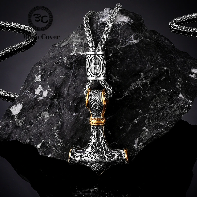 Nórsky Vikings Thorov kladivo Mjolnir Škandinávska rune amulet náhrdelník z nehrdzavejúcej ocele reťazec vegvisir