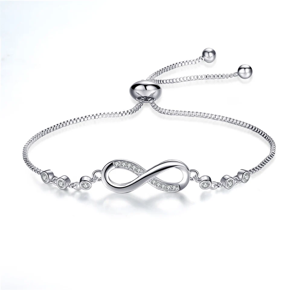 O Fashion zirkon nekonečné náramky Infinity Infinity Pre ženu náramky na krištáľové reťaze na ruku nastaviteľné večierky Vlastné šperky