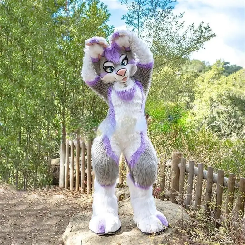 o Gray Hukdog Fursuit Fullsuit Teen Costumes Dieťa plné chlpaté oblek Furries Anime digitigrade kostým ohýbaný nôh anjel drak