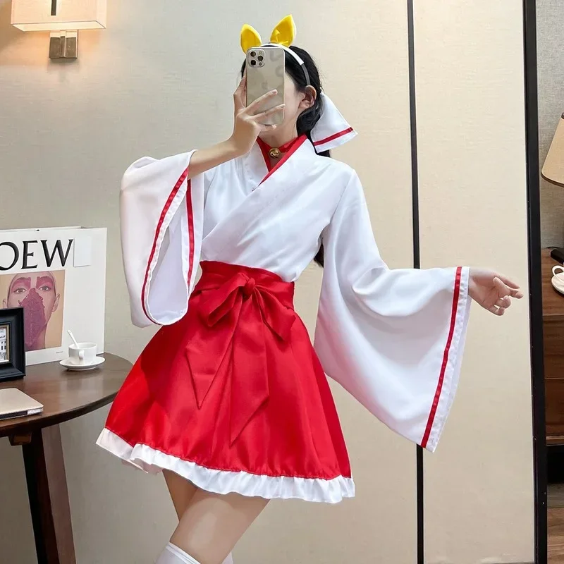 O japonský kawaii kimono robe anime cosplay kimono šaty plus veľkosť lolita oblečenie s dlhým rukávom červená biela slúžka Outfits Dropship O.