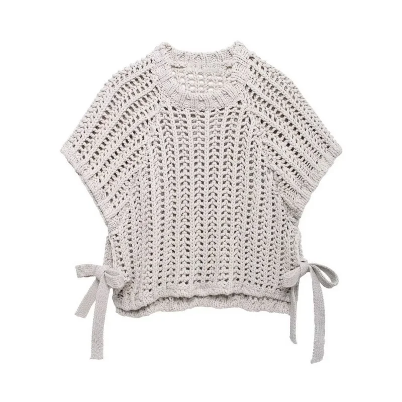 O krk bez rukávov Dutlow Out Pleted Sweater vesta Ženy retro módne svetre pullover ženský ležérny dizajn dizajn horná nádrž