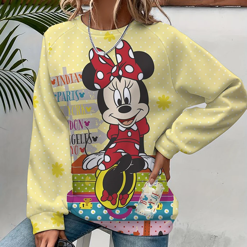 O krk Disney Mickey Mouse s dlhým rukávom Mikiny jesenné pulvovery mladistvé oblečenie 2024 S-3XL Party Vysoko kvalitné nové nové