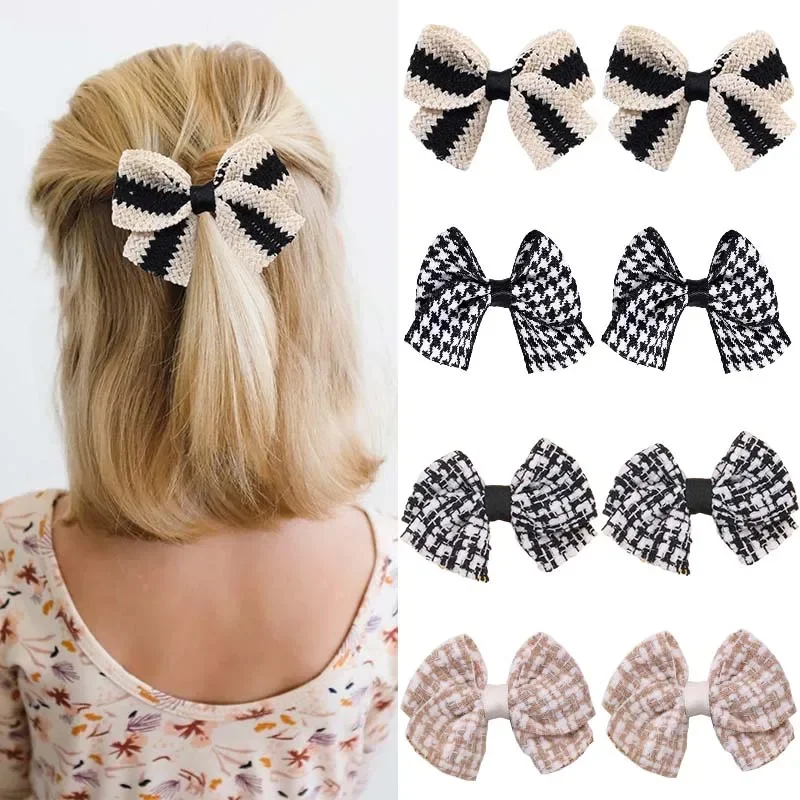 Oaoleer 2ks/set Klasický pletený vlasový luk s klipmi pre dievčatká ručne vyrábané kockované vlásenky Barrette Headar Kairové doplnky