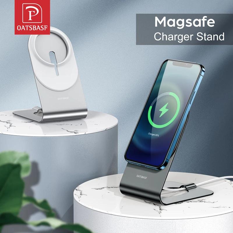 Oatsbasf Magnetic Wireless Stand pre iPhone 13 12 12 Mini Pro Max Držiteľ telefónu Hliníkový bezdrôtový nabíjanie Dock Station Base