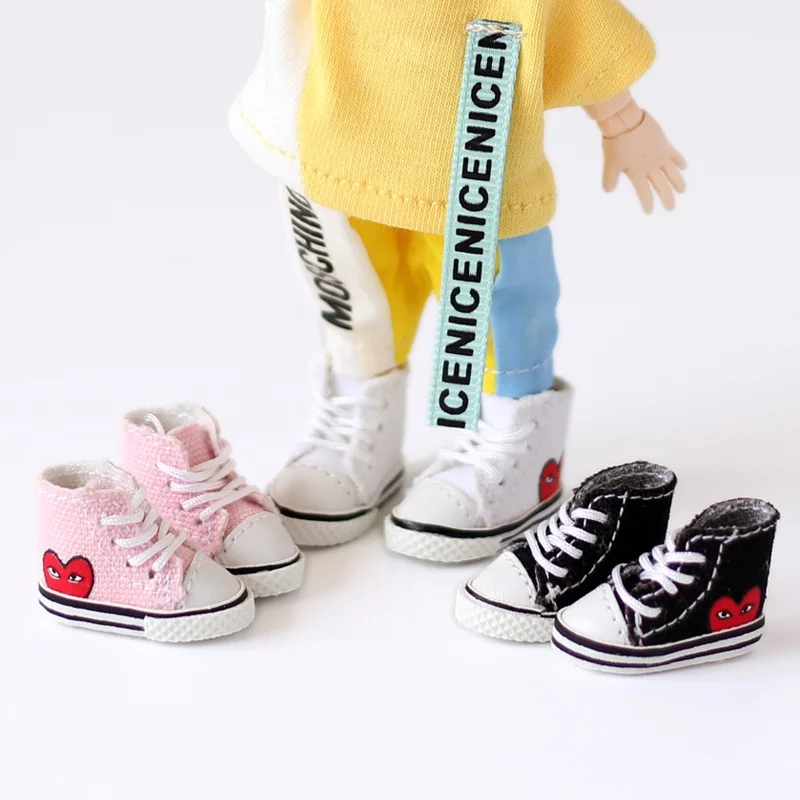 OB11 Doll 2,5*1,1 cm topánky plátno topánky Športové topánky so srdcovým vzorom pre Molly, Obitsu 11 Holala, GSC, YMY, DDF, 1/12BJD Doll