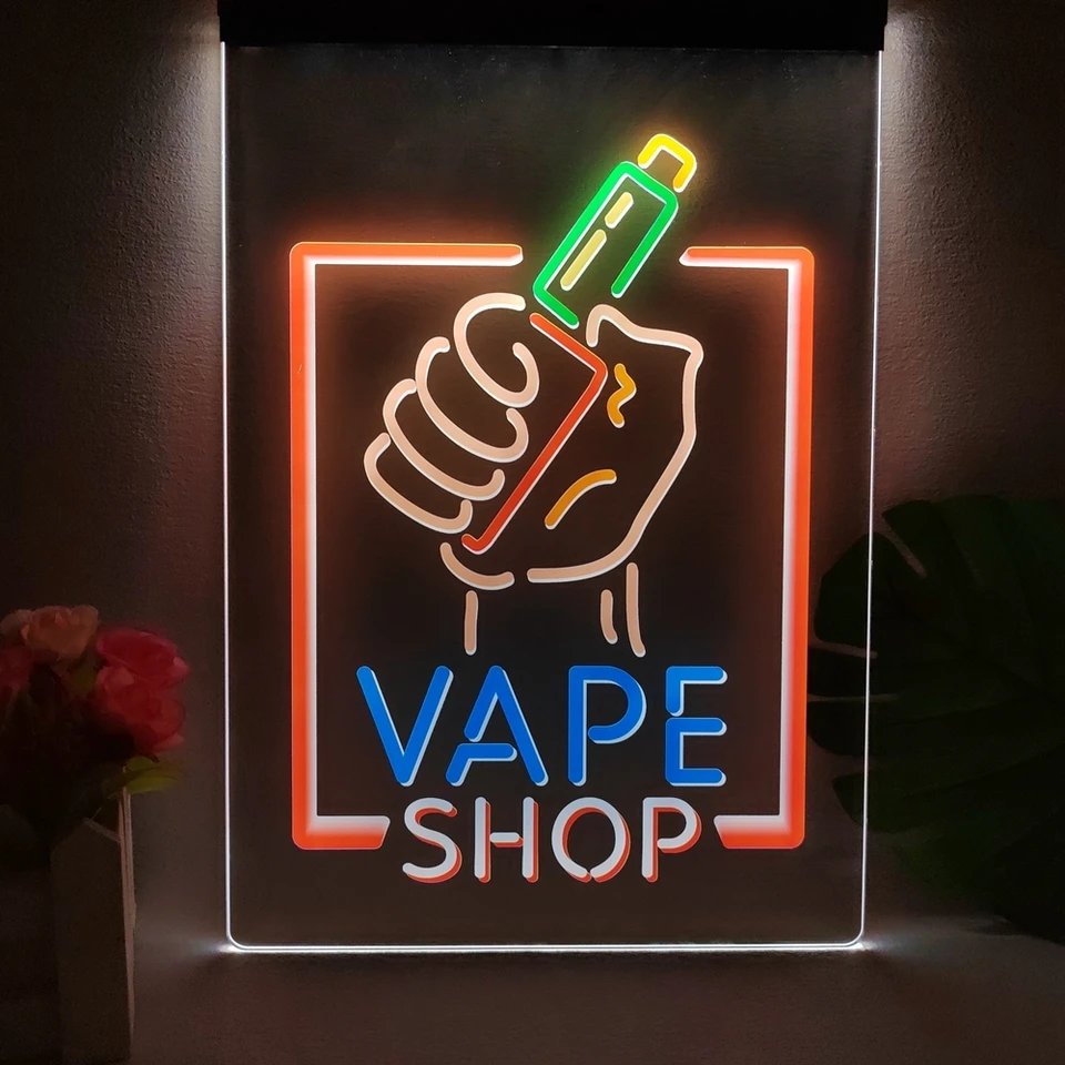 Obchod s vape drží ručný displej viacfarebný svetelný znak s neónovým svetlom emitujúcim efekt domáci dekor spálňa stena
