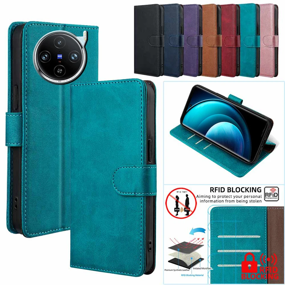 Obchodné sloty pre mince kabelky na kožné obaly pre Vivo X100 Pro X90 Pro Plus Vivo X90S Magnetic Book Case s RFID Funda
