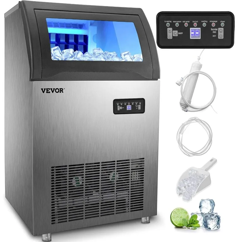 Obchodný stroj na výrobu ľadu vevor 155 libier/24H, 530W ľadový stroj z nehrdzavejúcej ocele s kapacitou 33 libier