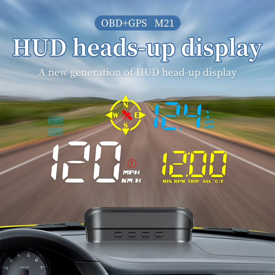 OBD+GPS Head Up Displej M21 HEAD HD DISPITH MPH KM/H DIGITÁLNE PROJEKTY DIGITÁLNE PROJEKTY ALUMO ALUMO