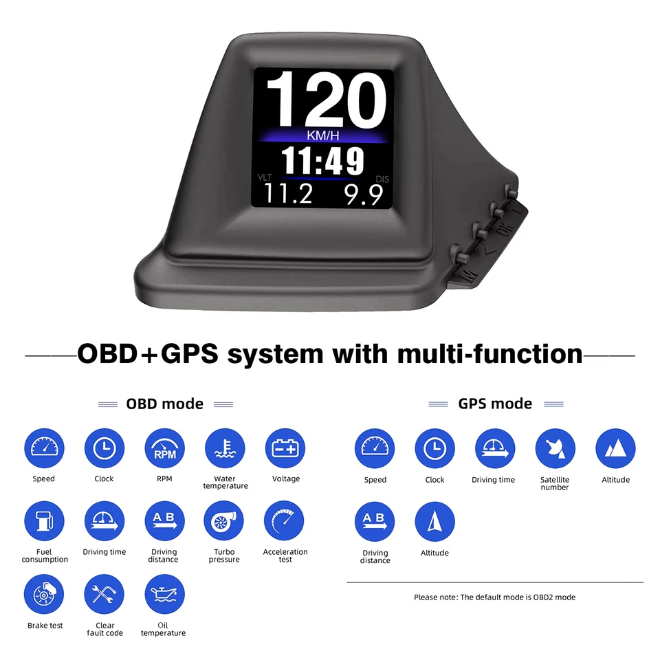 OBD2+GPS Multifunkcia hlavy nahor Displej GPS rýchlomer RPM Turbo tlak na olej Temp vodu Spotreba paliva na palube