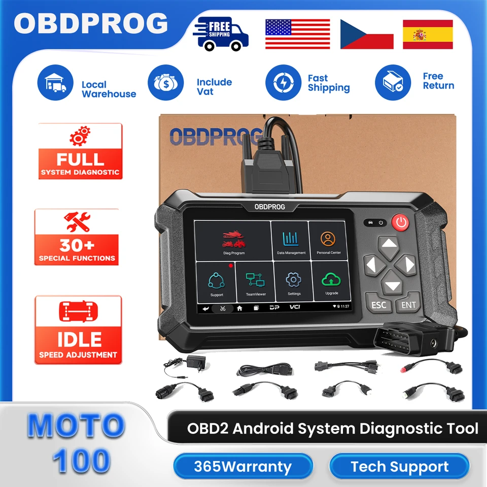 OBDProg Moto 100 OBD2 Diagnostický nástroj na motocykel Multi-značky s OBDII VŠETKY ČÍTAČ SYSTÉMOV ČÍTAČ ECU kódovanie A/F EPB SKENER TESTER