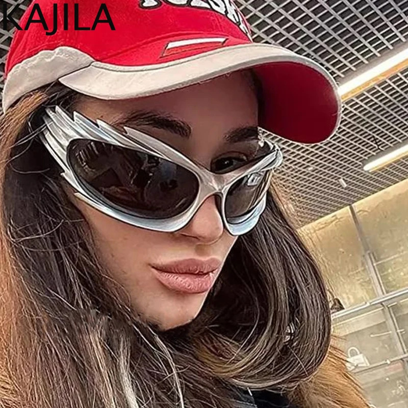 Obdĺžnik Spike Punk Slnečné okuliare Ženy Y2K Športové slnečné okuliare pre Lady 2025 Luxusná značka Black Retro 2000's Eyewear Shades UV400