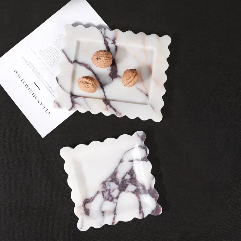 Obdĺžniky a námestia Luxusné mramorové kameň Calacatta Viola Viola Violet Scalloped Tray ovocné ozdoby