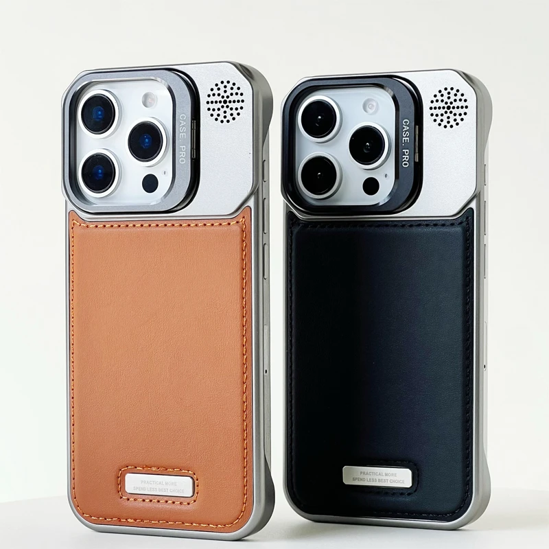 Objektív Kickstand bez hranice Magsafe telefón pre iPhone 16 16Pro Max 15 14 Pro 13 12 12 12 12 12 12 Magnetické bezdrôtové nabíjanie PU Leather Cover