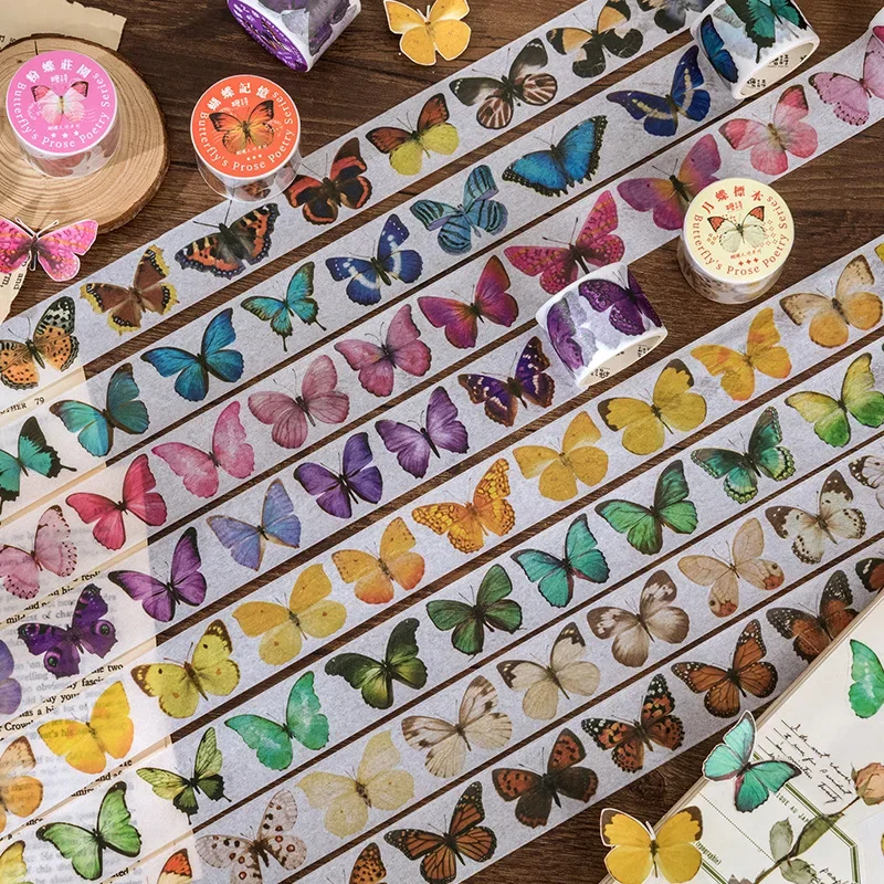 Objemové 10ks rolky dekorácie farebné motýle 30 mm široké umývacie pásky set scrapbooking Plánovač lepenky maskovacia páska Roztomilé kancelárske potreby