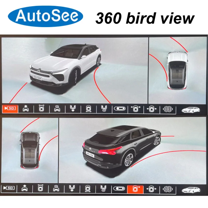 Oblek originálny OEM monitor 2022 pre Citroen C5X Birds Eye Eye 360 ​​stupňa fotoaparát 3D panoramatický výhľad predná zadná strana Ovkuje spätný pohľad