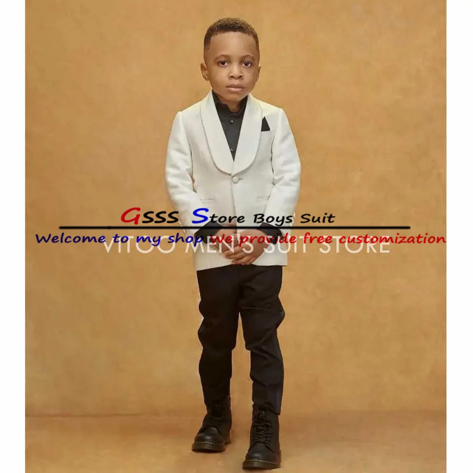 Oblek pre chlapcov svadobný smoking 2 kusové slonoviny Blazer Pants Set Formal Party bunda módne deti šál obojok kompletný outfit