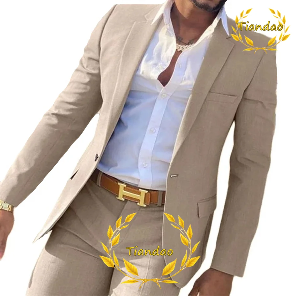 Oblek pre Men2-diel Business bunda nohavice Khaki Svadba Najlepší muž Tuxedo Slim Fit Formal Blazer Set Custom