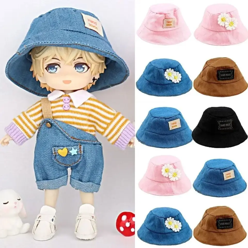 Oblečenie bábiky 1/12 bjd rybárske klobúky Hračky DIY Mini Bucket Hat Hand vyrábajú ručne vyrábané mini ob11 Doll Hats Cotton Doll Adsessory