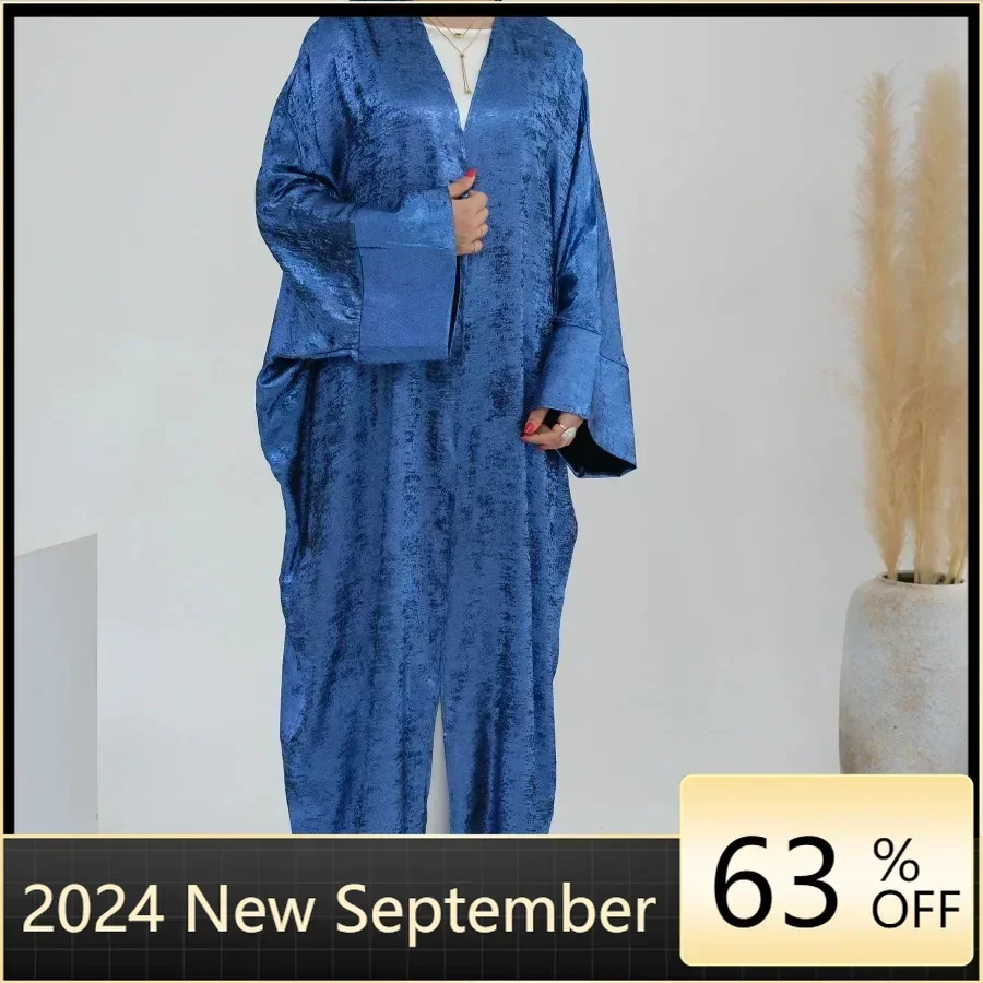 Oblečenie pre moslimské ženy Eid Open Kimono Coat 2024 Dubaj Abaya s dlhým rukávom v krku V ABAYAS pre ženy Elegantné moslimské šaty Ženy