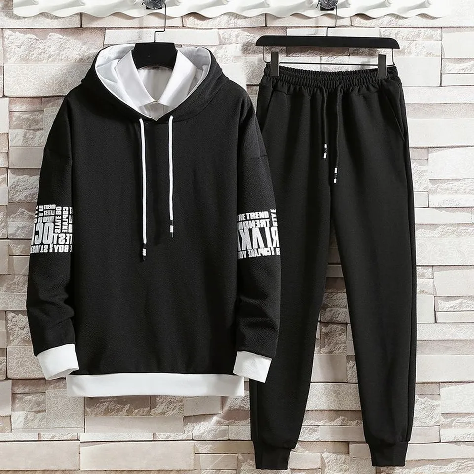 Oblečenie pre mužov letné jesenné obleky Príležitostné nové mikiny súprava nohavice pullover klobúk klobúky tlačové sveterobiele muži top s dlhými rukávmi