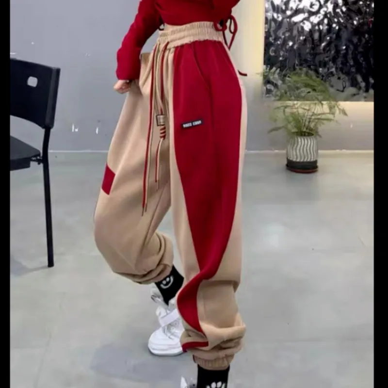 Oblečenie pre ženy trendy kontrastné farebné streetwear športové harémové nohavice y2k Žena Kórejský vysoký pás vreckový kabelky pantalony