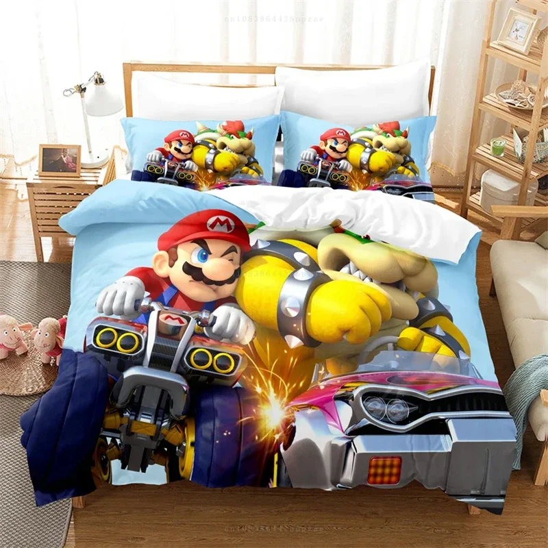Obliečka na obliečka Mario Anime Cute 3D Digital Tlaci Trojdielne set jeden obiš