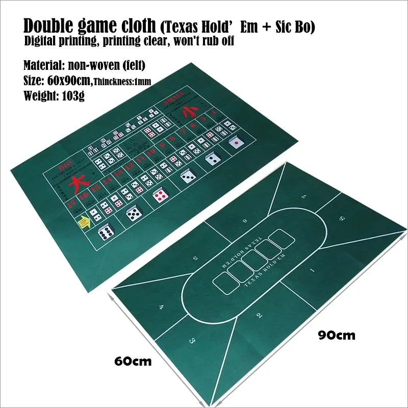 Obojstranná hra Clothtexas Hold'em sic bo mat hra obrus 6 60x90cm kasíno bez tkaného obrusu karty