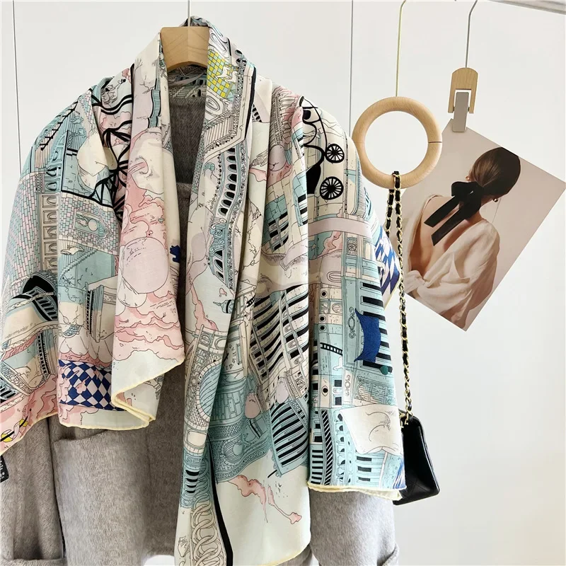 Obojstranná tlačená hodvábna vlna Kráľovstvo Kráľovstvo Jeseň a zimná všestranná hodvábna vlna veľkorysý šál Dámsky šálový šál šál