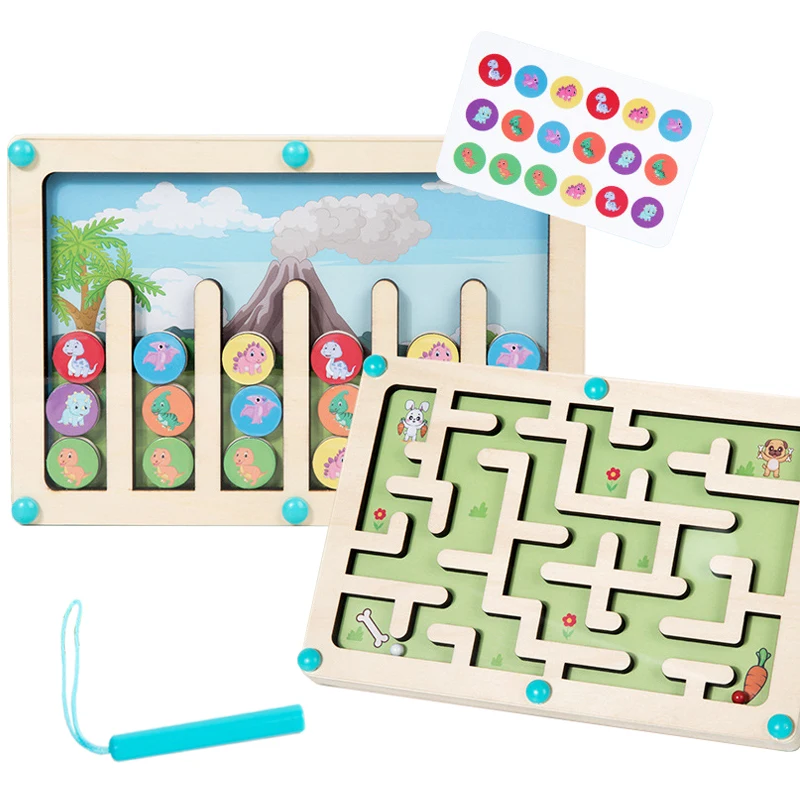 Obojstranné magnetické bludisko Montessori Hračky Deti triedenie Zodpovedajúce zmyslové bilančné bludiská stolové hry skoré vzdelávanie drevená hračka