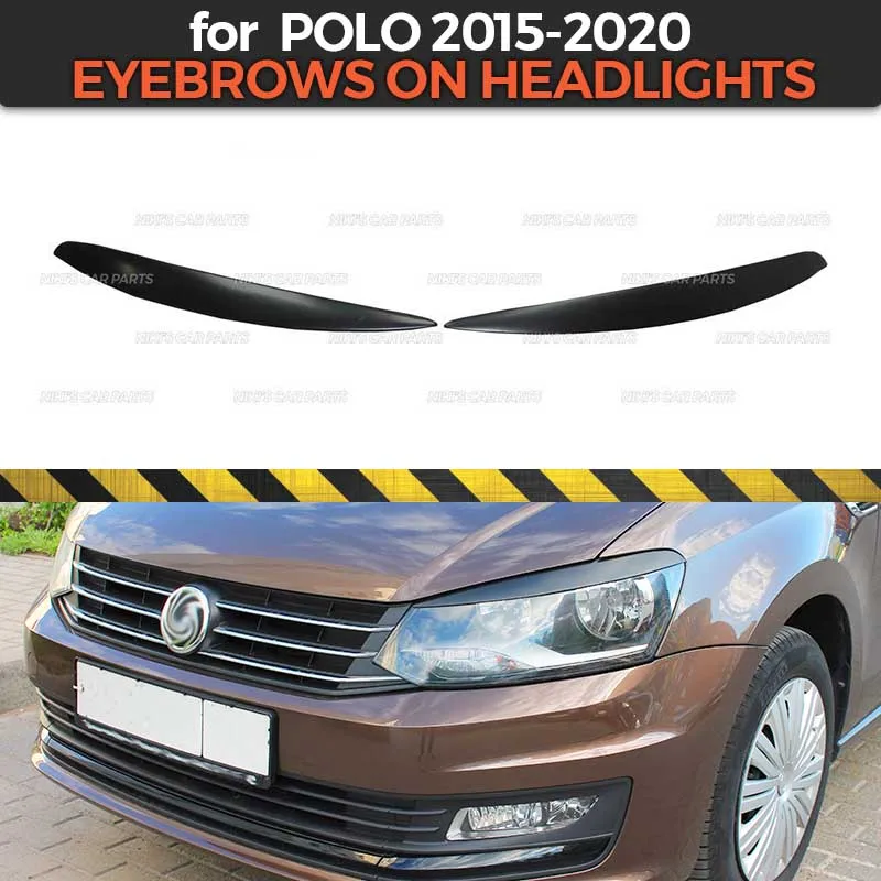 Obočie na puzdroch pre svetlomety pre Volkswagen Polo Sedan 2015-2019 ABS plastové plastické riasové riasy lišty dekorácie