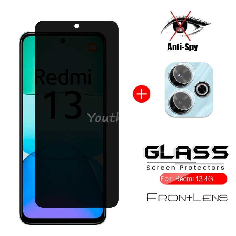 Obrazovka na ochranu súkromia pre Xiaomi Redmi 13 Glass Anti-Spy Protector Flim Redmi 13 Temperované sklenené šošovky Ochranné Flim Redmi 13 4G