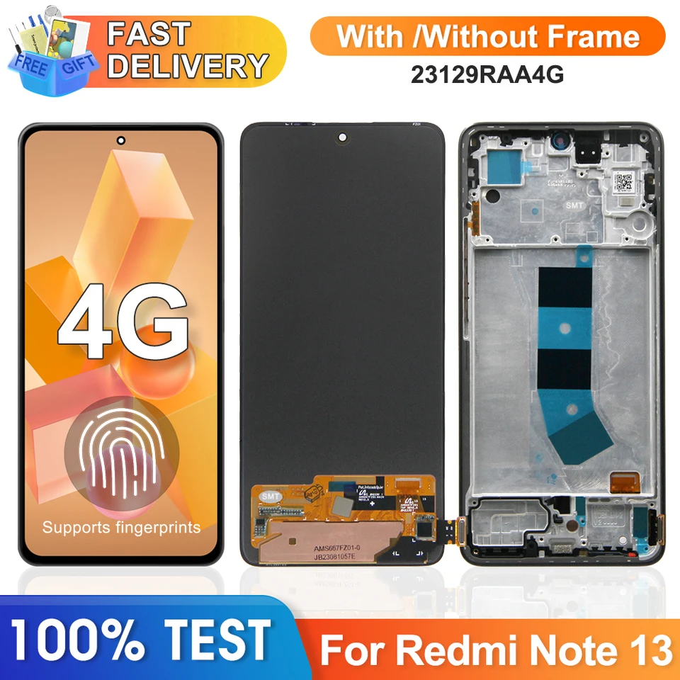 Obrazovka pre Xiaomi Redmi Poznámka 13 4G 23129RAA4G 23124RA7EO LCD Zobraziť digitálnu dotykovú obrazovku pre redmi poznámku 13 4G obrazovky s rámom