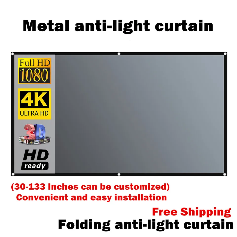 Obrazovka projektora 16: 9 Metal Anti Light Curtain Reflex Works tkanina pre projektor YG300 XGIMI H3 Halo Mogo Xiaomi DLP
